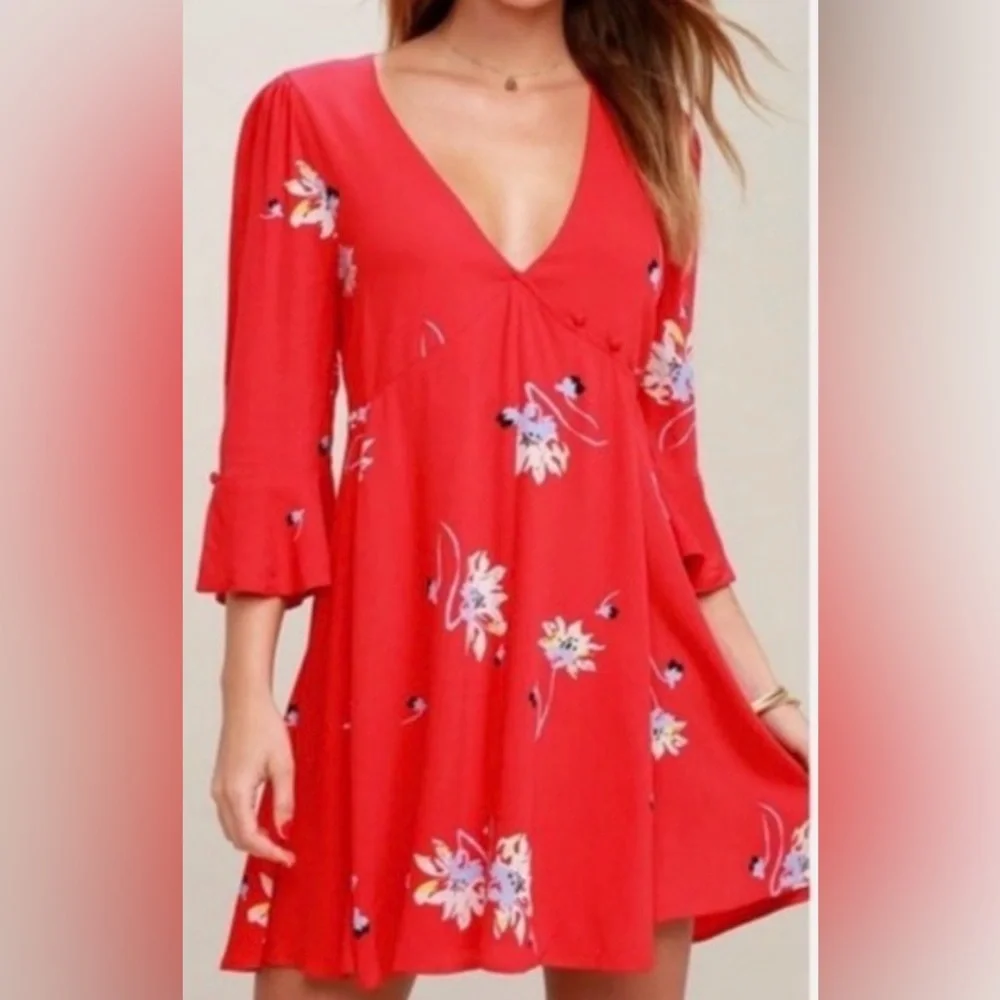 Free People NWT Time On My Side Red Floral Mini Dress